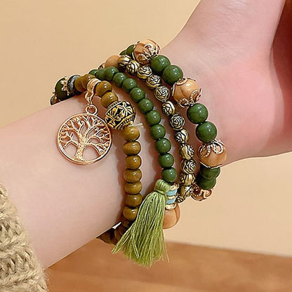 Faux (Various / Gemstone Set Bracelet Tassel Bead Designs) Wooden