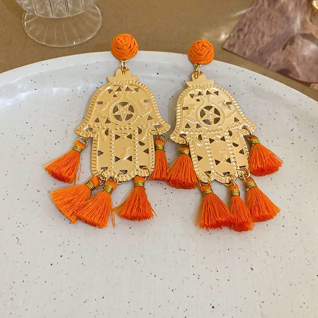 Hamsa Droplet Tassel Alloy / Earring Hand Chandelier