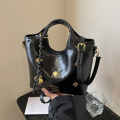 Handle Top Bucket Leather Bag Faux