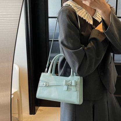 Bow Faux Leather Top Bag Handle Buckled Crossbody