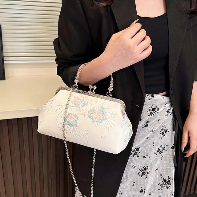 Floral Crossbody Kiss Lock Bag Embroidered