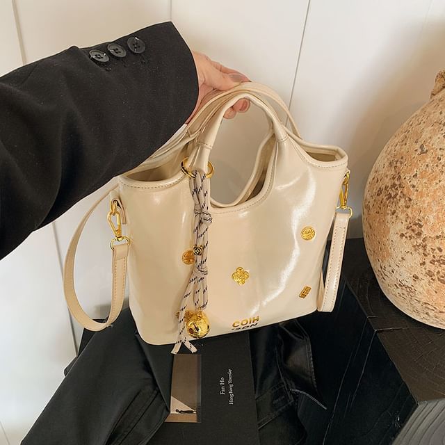 Handle Top Bucket Leather Bag Faux