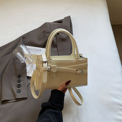Bow Faux Leather Top Bag Handle Buckled Crossbody
