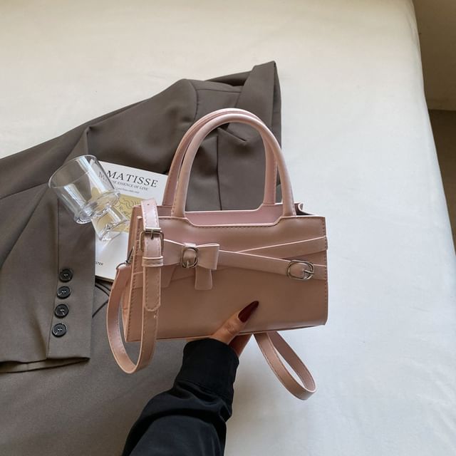 Bow Faux Leather Top Bag Handle Buckled Crossbody