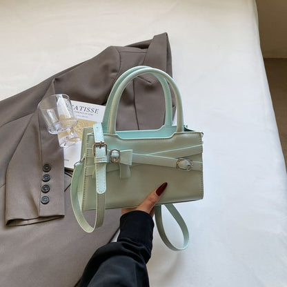 Bow Faux Leather Top Bag Handle Buckled Crossbody