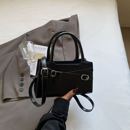 Bow Faux Leather Top Bag Handle Buckled Crossbody