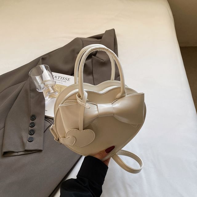 Top Leather Faux Crossbody Handle Bag Heart Bow