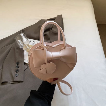 Top Leather Faux Crossbody Handle Bag Heart Bow