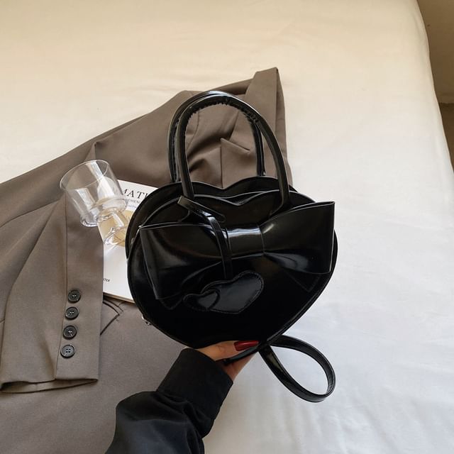 Top Leather Faux Crossbody Handle Bag Heart Bow
