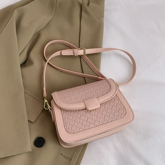 Leather Woven Bag Flap Crossbody Faux