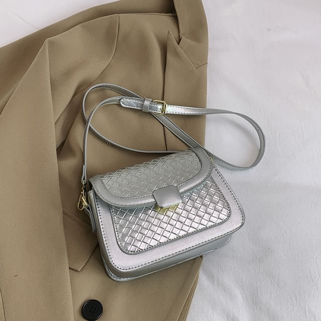 Leather Woven Bag Flap Crossbody Faux