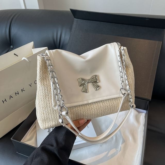 Bag Bow Woven Flap Shoulder