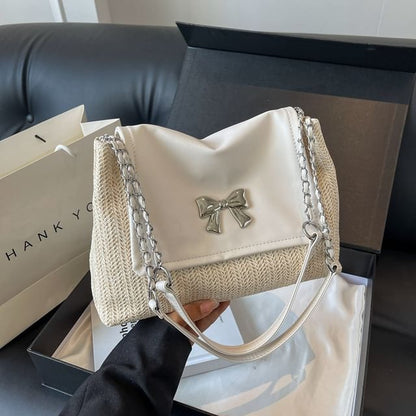 Bag Bow Woven Flap Shoulder
