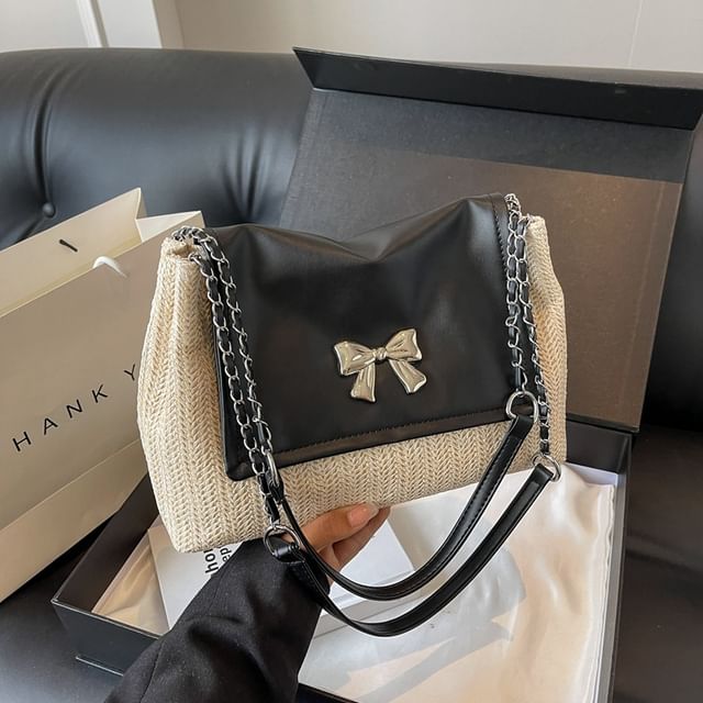 Bag Bow Woven Flap Shoulder