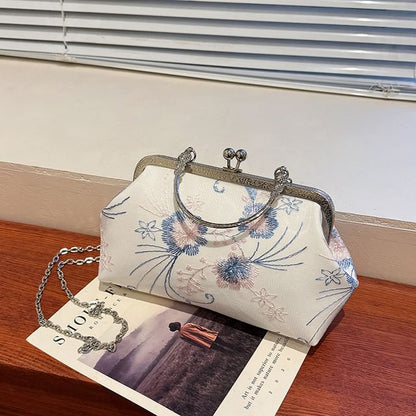 Floral Crossbody Kiss Lock Bag Embroidered