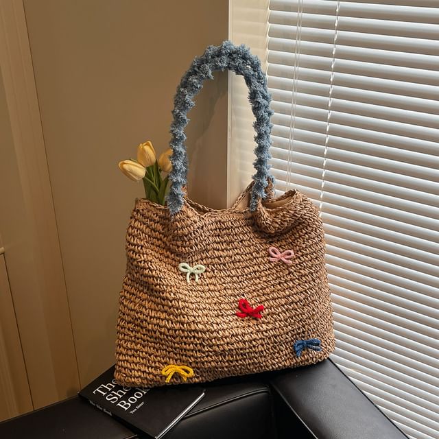 Tassel Bow Woven Tote Bag Strap