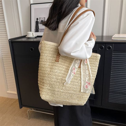 + Tote Scarf Bag Straw Set: