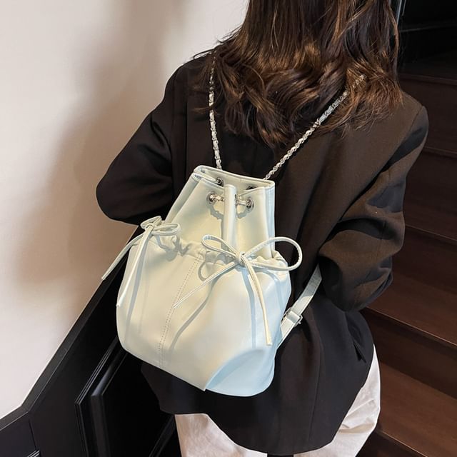Faux Plain Leather Drawstring Backpack