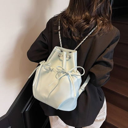 Faux Plain Leather Drawstring Backpack