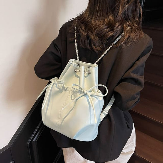 Faux Plain Leather Drawstring Backpack