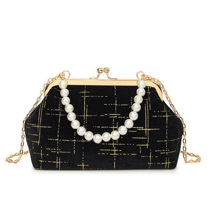 Kiss Crossbody Strap Lock Velvet Chain Bag
