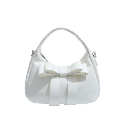 Plain Strap Bow Crossbody Faux Leather Accent Bag Chain