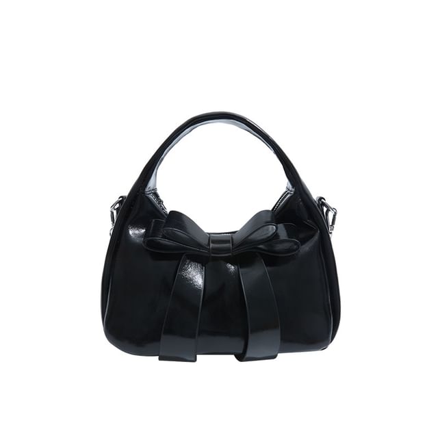 Plain Strap Bow Crossbody Faux Leather Accent Bag Chain