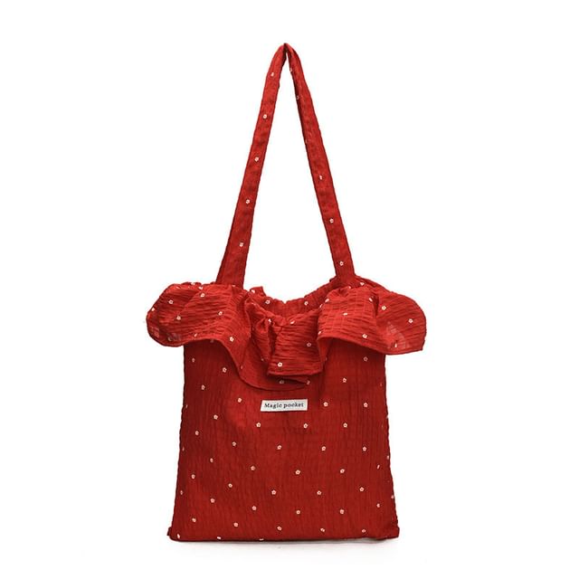 Trim Ruffle Tote Floral Embroidered Bag