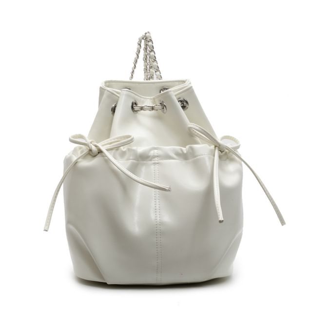 Faux Plain Leather Drawstring Backpack
