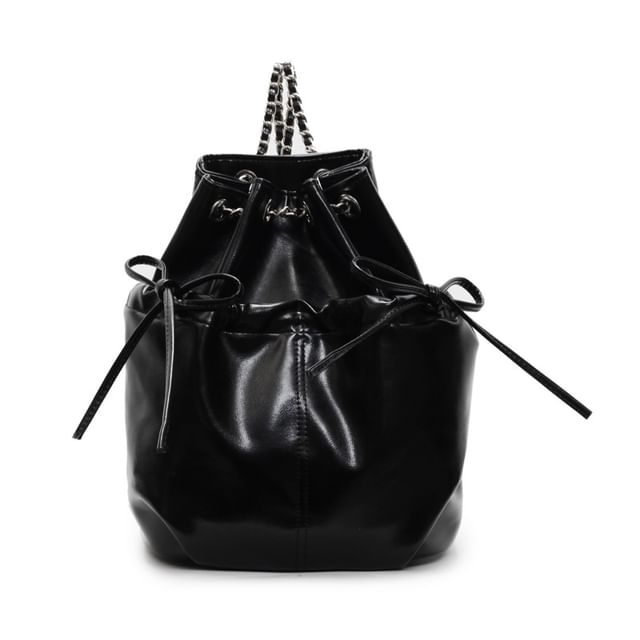 Faux Plain Leather Drawstring Backpack