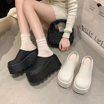 Mules Faux Platform Leather Plain