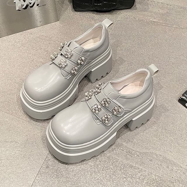 Platform Shoes Faux Embellished Leather