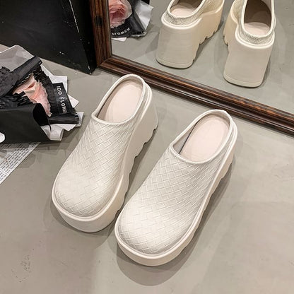 Mules Faux Platform Leather Plain