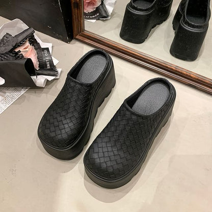 Mules Faux Platform Leather Plain