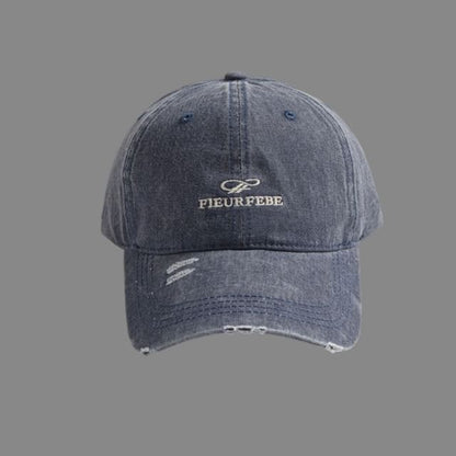 Embroidered Distressed Letter Cap Washed