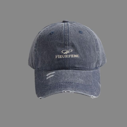 Embroidered Distressed Letter Cap Washed
