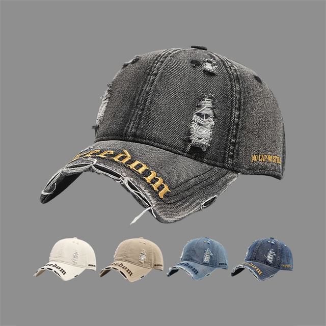 Distressed Letter Cap Washed Embroidered