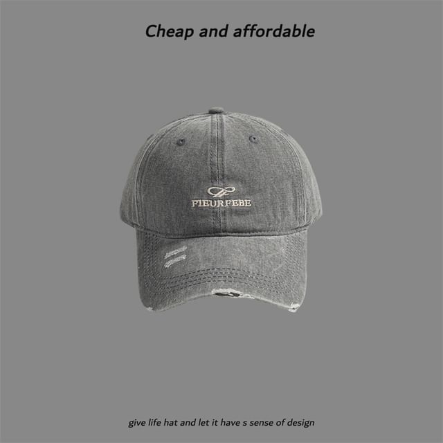 Embroidered Distressed Letter Cap Washed