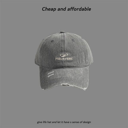 Embroidered Distressed Letter Cap Washed