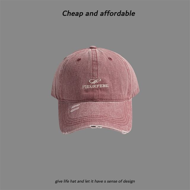 Embroidered Distressed Letter Cap Washed