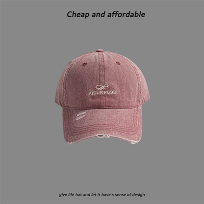 Embroidered Distressed Letter Cap Washed