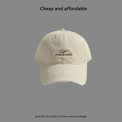 Embroidered Distressed Letter Cap Washed
