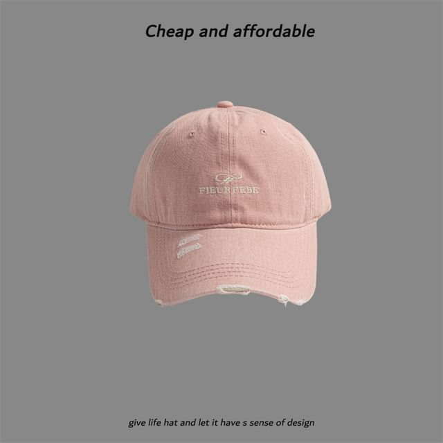 Embroidered Distressed Letter Cap Washed