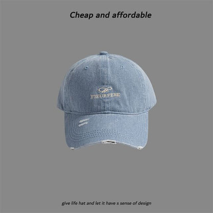 Embroidered Distressed Letter Cap Washed