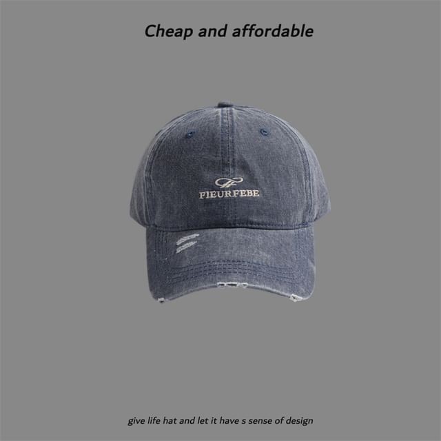 Embroidered Distressed Letter Cap Washed