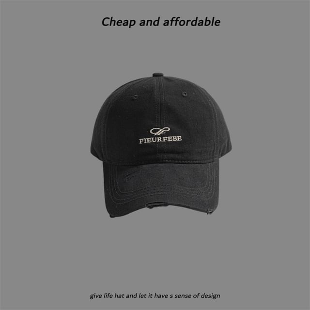 Embroidered Distressed Letter Cap Washed