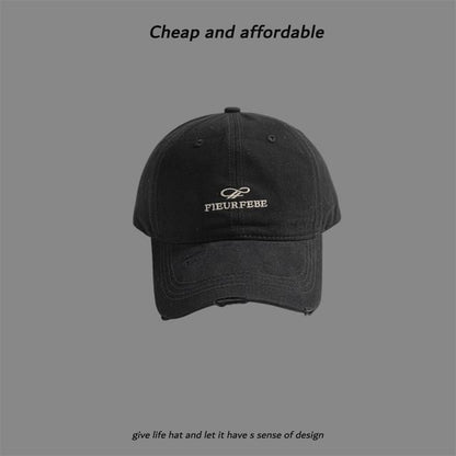 Embroidered Distressed Letter Cap Washed