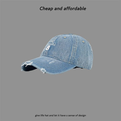 Washed Distressed Cap Embroidered Number