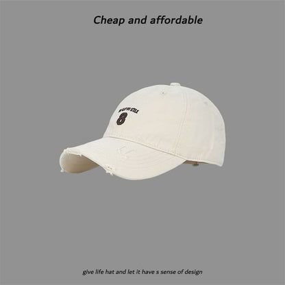 Washed Distressed Cap Embroidered Number