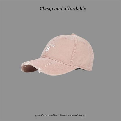 Washed Distressed Cap Embroidered Number